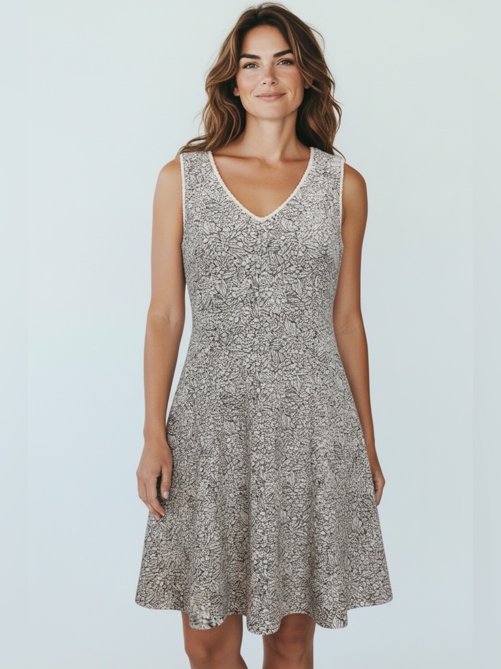 LOFT Rose Jacquard Floral V-Neck Fit-and-Flare Dress